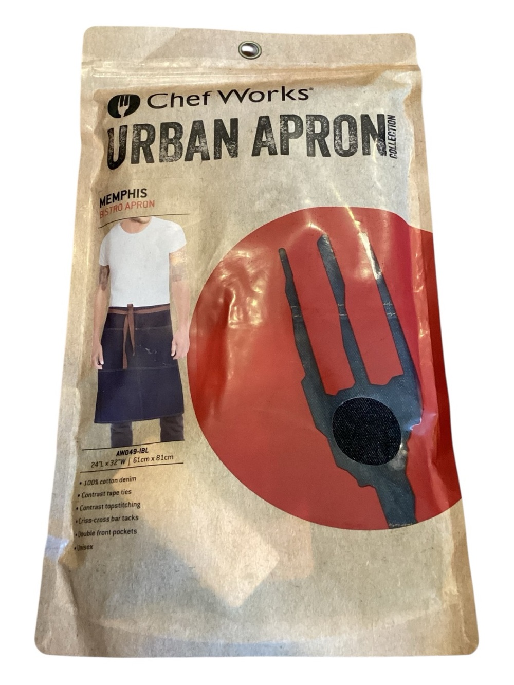 Chef Works Unisex Memphis Bistro Apron (AW049) Denim Blue NEW - Picture 2 of 6